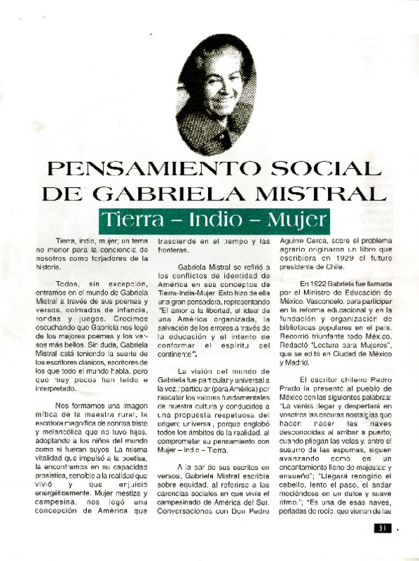 Pensamiento social de Gabriela Mistral  [artículo] Clotilde Véjar Villalobos.