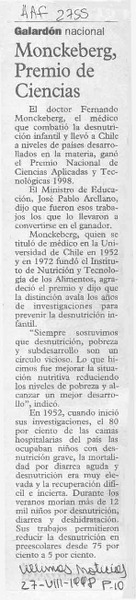 Monckeberg, premio de ciencias  [artículo].