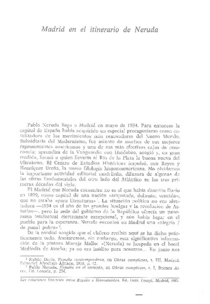 Madrid en el itinerario de Neruda  [artículo] Luis Sáinz de Medrano.