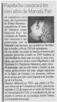 Papelucho celebrará los cien años de Marcela Paz.