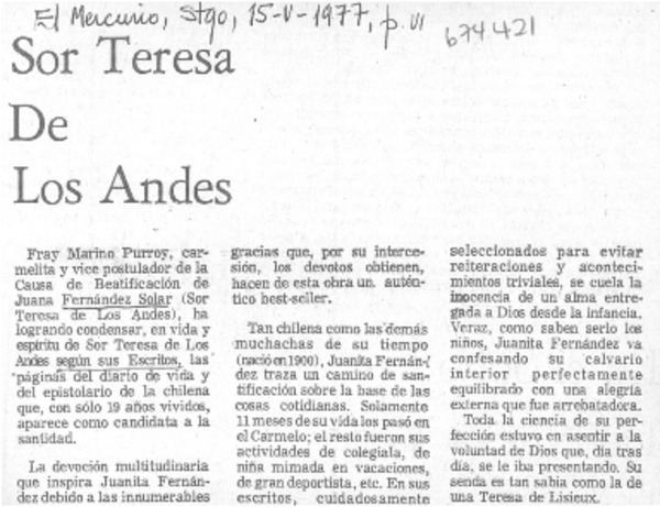 Sor Teresa de Los Andes.