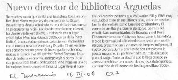 Nuevo director de biblioteca Arguedas