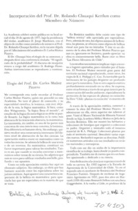 Incorporación del profesor Dr. Rolando Chuaqui Kettlun como miembro de número.