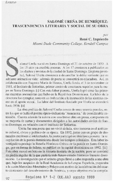 Salome Ureña de Henríquez, trascendencia literaria y social de su obra