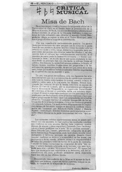 Misa de Bach Crítica Musical