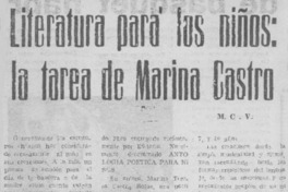Literatura para los niños: la tarea de Marina Castro Literatura para los niños: la tarea de Marina Castro