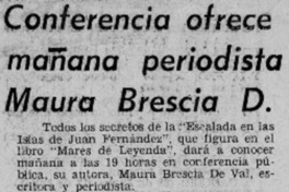 Conferencia ofrece mañana Maura Brescia D. Conferencia ofrece mañana Maura Brescia D.