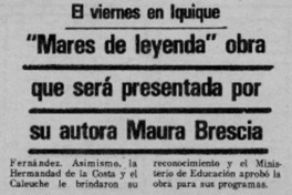 Mares de leyenda" obra qeu será ´presentada por su autora Mura Brescia. Mares de leyenda" obra qeu será ´presentada por su autora Mura Brescia.