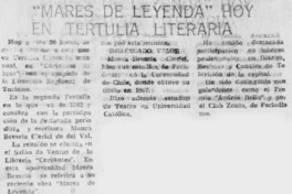 Mares de leyenda" hoy en tertulia literaria. Mares de leyenda" hoy en tertulia literaria.