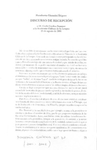Discurso de recepción Discurso de recepción