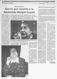 Dieron por muerta a la folclorista Margot Loyola Dieron por muerta a la folclorista Margot Loyola