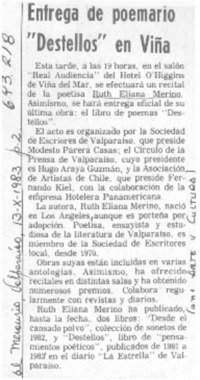 Entrega de poemario "Destellos" en Viña Entrega de poemario "Destellos" en Viña