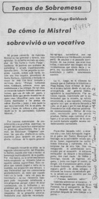 De cómo la Mistral sobrevivió a un vocativo De cómo la Mistral sobrevivió a un vocativo