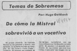 De cómo la Mistral sobrevivió a un vocativo De cómo la Mistral sobrevivió a un vocativo