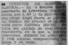 Inéditos de Gabriela Mistral. Inéditos de Gabriela Mistral.
