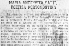 María Antonieta Paris, poetisa portomontina María Antonieta Paris, poetisa portomontina