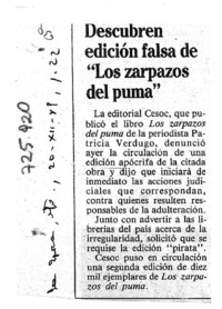 Descubren edición falsa de "Los zarpazos del puma". Descubren edición falsa de "Los zarpazos del puma".