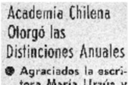 Academia Chilena otorgó las distinciones anuales. Academia Chilena otorgó las distinciones anuales.