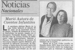 Murió autora de cuentos infantiles. Murió autora de cuentos infantiles.