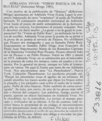 Adeláida Vivar, "Visión poética de Pablo Ruiz" Adeláida Vivar, "Visión poética de Pablo Ruiz"