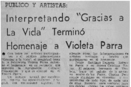 Interpretando "Gracias a la vida" terminó homenaje a Violeta Parra. Interpretando "Gracias a la vida" terminó homenaje a Violeta Parra.