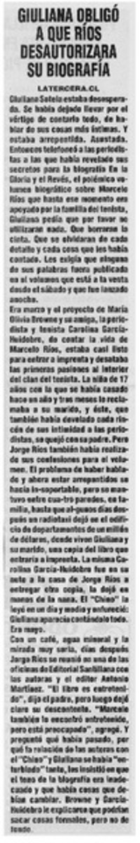 Giuliana obligó a que Ríos desautorizara su biografía Giuliana obligó a que Ríos desautorizara su biografía