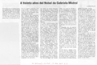 A treinta años del Nobel de Gabriela Mistral A treinta años del Nobel de Gabriela Mistral
