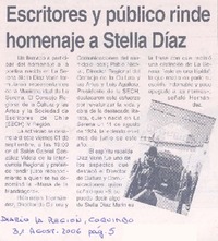 Escritores y público rinde homenaje a Stella Díaz Escritores y público rinde homenaje a Stella Díaz