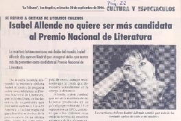 Isabel Allende no quiere ser más candidata al Premio Nacional de Literatura Isabel Allende no quiere ser más candidata al Premio Nacional de Literatura