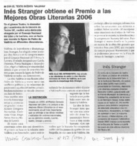 Inés Stranger obtiene el Premio a las Mejores Obras Literarias 2006 Inés Stranger obtiene el Premio a las Mejores Obras Literarias 2006