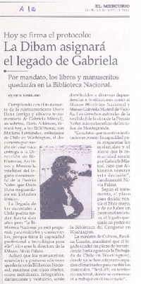 La DIBAM asignará el legado de Gabriela La DIBAM asignará el legado de Gabriela