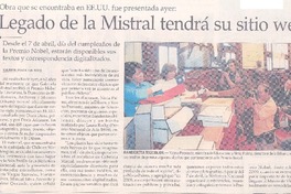Legado de la Mistral tendrá su sitio web Legado de la Mistral tendrá su sitio web