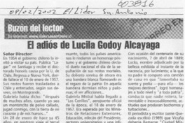 El adiós de Lucila Godoy Alcayaga <artículo> Juan Meza Sepúlveda El adiós de Lucila Godoy Alcayaga <artículo> Juan Meza Sepúlveda