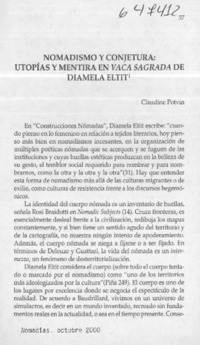 Nomadismo y conjetura, utopías y mentira en Vaca sagrada de Diamela Eltit Nomadismo y conjetura, utopías y mentira en Vaca sagrada de Diamela Eltit
