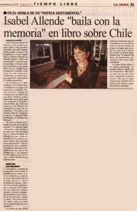 Isabel Allende "baila con la memoria" en libro sobre Chile. Isabel Allende "baila con la memoria" en libro sobre Chile.