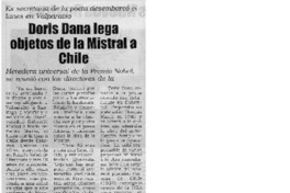 Doris Dana lega objetos de la Mistral a Chile. Doris Dana lega objetos de la Mistral a Chile.
