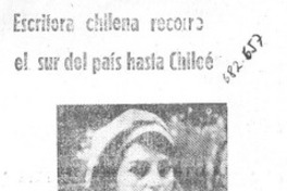Escritora chilena recorre el sur del país hasta Chiloé. Escritora chilena recorre el sur del país hasta Chiloé.