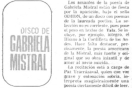 Disco de Gabriela Mistral. Disco de Gabriela Mistral.