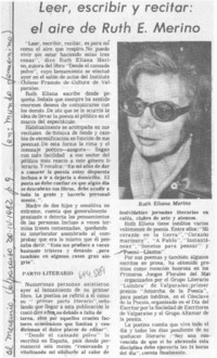 Leer, escribir y recitar: el aire de Ruth E. Merino. Leer, escribir y recitar: el aire de Ruth E. Merino.