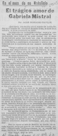 El trágico amor de Gabriela Mistral El trágico amor de Gabriela Mistral