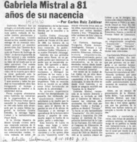 Gabriela Mistral a 81 años de su nacencia Gabriela Mistral a 81 años de su nacencia