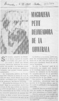 Magdalena Petit delineadora de la Quintrala. Magdalena Petit delineadora de la Quintrala.