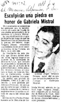 Esculpirán una piedra en honor de Gabriela Mistral Esculpirán una piedra en honor de Gabriela Mistral