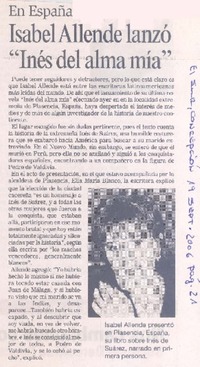 En España Isabel Allende lanzó "Inés del alma mía" En España Isabel Allende lanzó "Inés del alma mía"