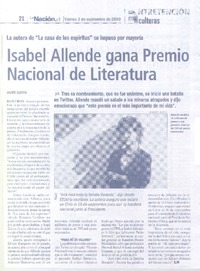 Isabel Allende gana Premio Nacional de Literatura Isabel Allende gana Premio Nacional de Literatura