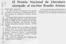 El Premio Nacional de Literatura otorgado al escritor Braulio Arenas El Premio Nacional de Literatura otorgado al escritor Braulio Arenas