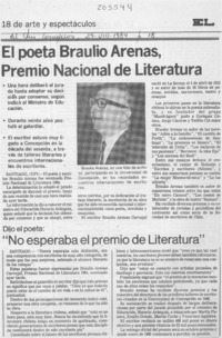 El poeta Braulio Arenas, Premio Nacional de Literatura El poeta Braulio Arenas, Premio Nacional de Literatura