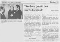 "Recibo el premio con mucha humildad" "Recibo el premio con mucha humildad"