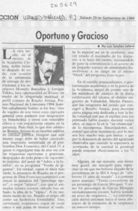 Oportuno y gracioso Oportuno y gracioso