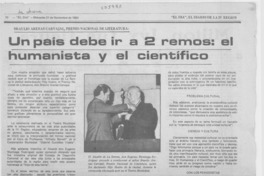 "Un País debe ir a 2 remos; el humanista y el científico". "Un País debe ir a 2 remos; el humanista y el científico".